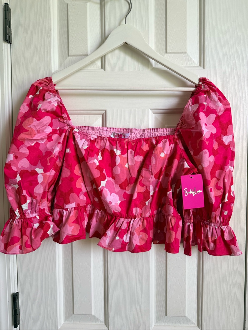 Buddy Love Pink Multi Floral Puff-Sleeve Crop Top